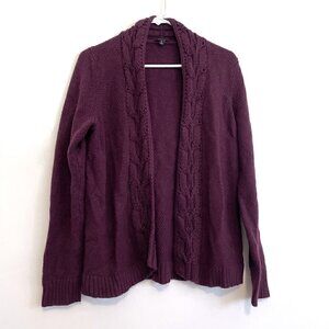 TALBOTS Plum Dark Purple Chunky Cable Knit Open Viscose Cotton Cardigan Sweater